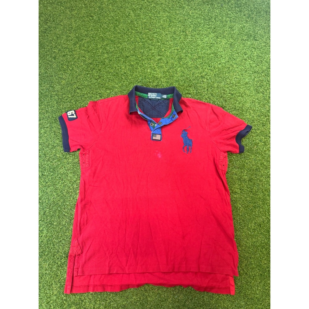 Polo Ralph Lauren Mens Red Big Pony Short Sleeve Polo‎ Shirt Size L 67 Patch